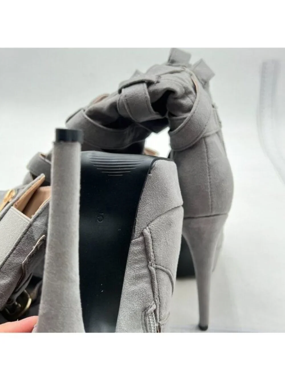 Women Knee High Boots Lace Up Knee Length Boots Punk Grey Stiletto Platforms